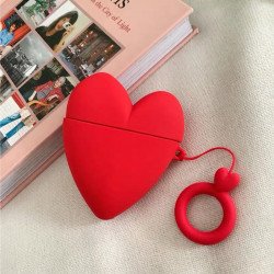 Cute Design Cartoon Silicone Cover Skin for Airpod (1 / 2) Charging Case (Red Heart)